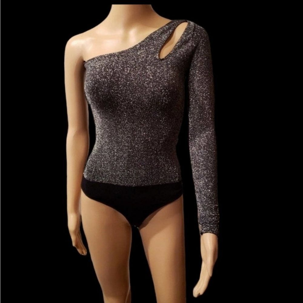 NEW BEBE one shoulder sparkle bodysuit